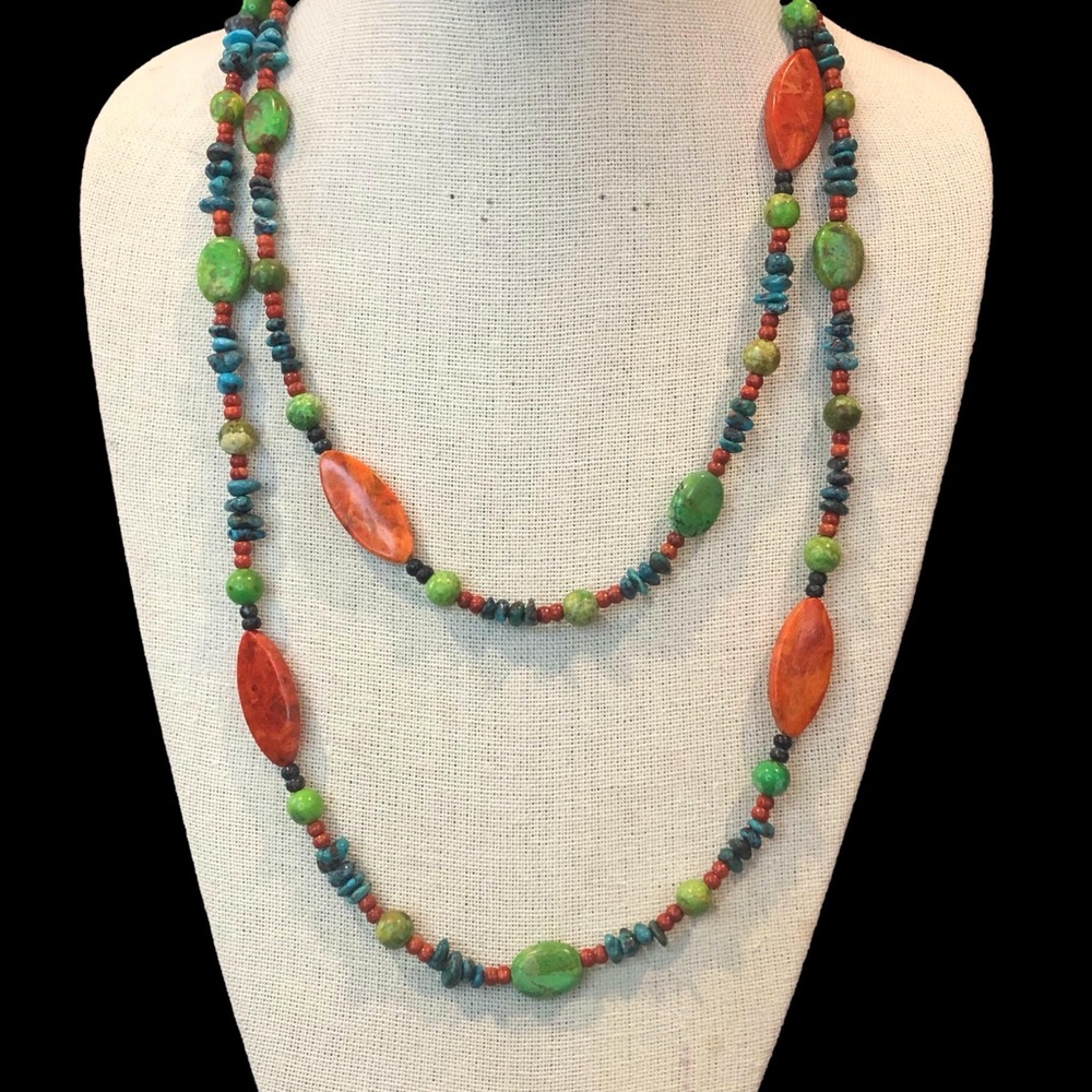 JAY KING DTR 48 inch Long Turquoise Spiny Oyster Sterling Silver Necklace - Picture 6 of 17